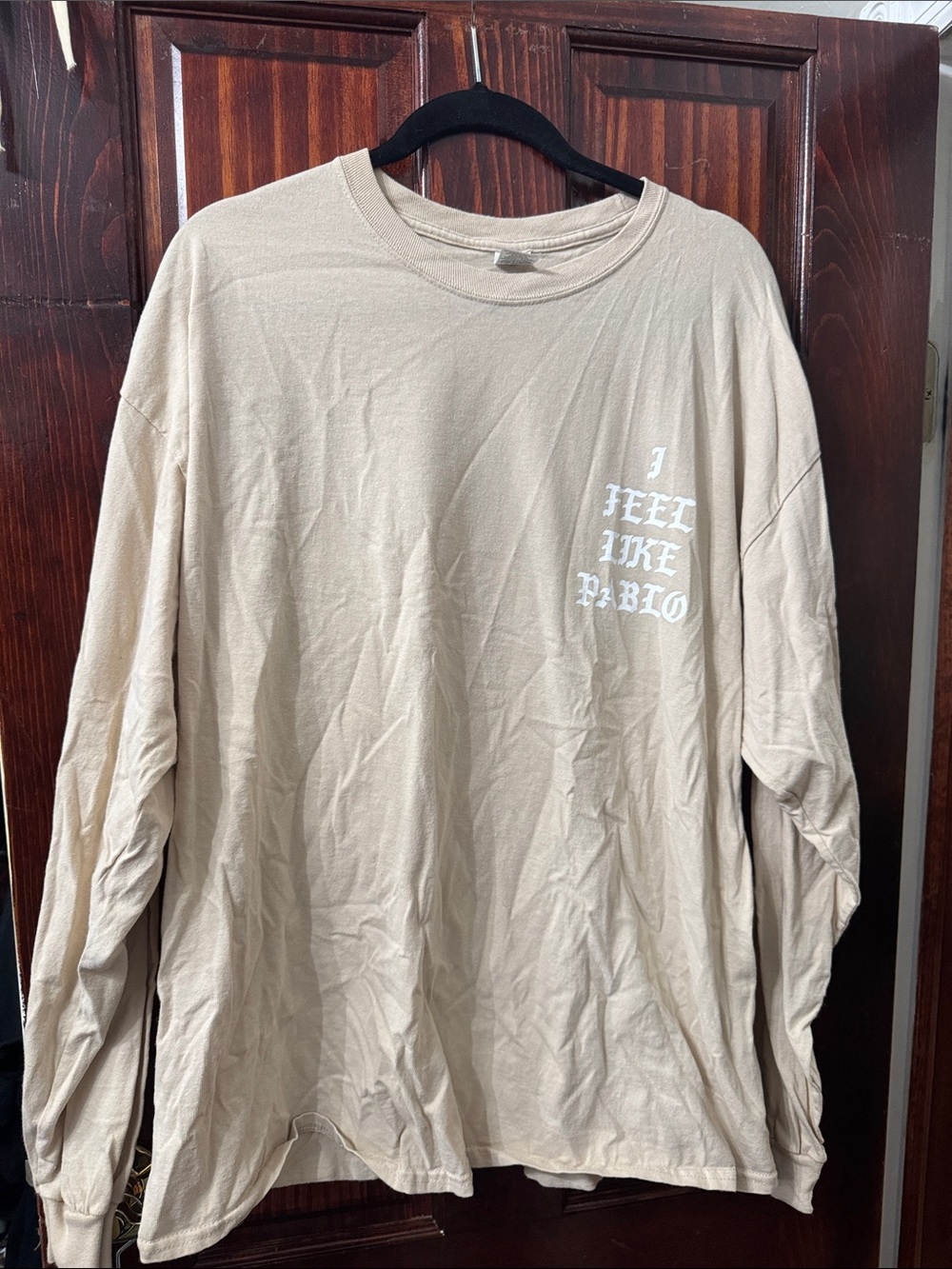 Gildan Tan Long-Sleeve Tee with White Chest Graphic